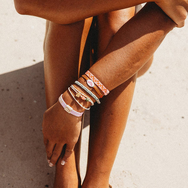 "Roxy Pink Tropics" Pink and Coral Island Vibe Hair Tie Bracelets: Small