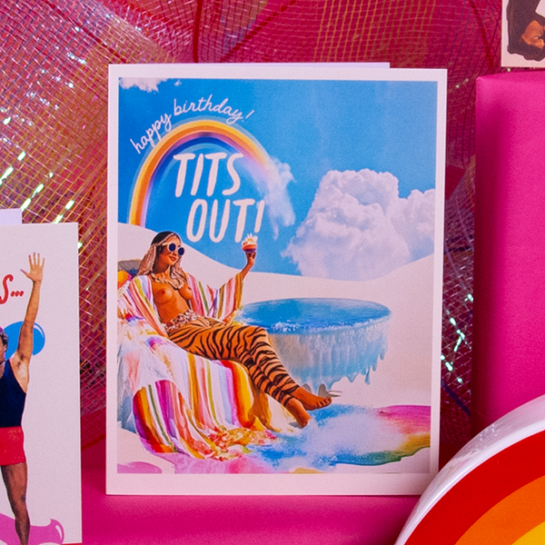 TIGER RAINBOW GIRL birthday fantasy card
