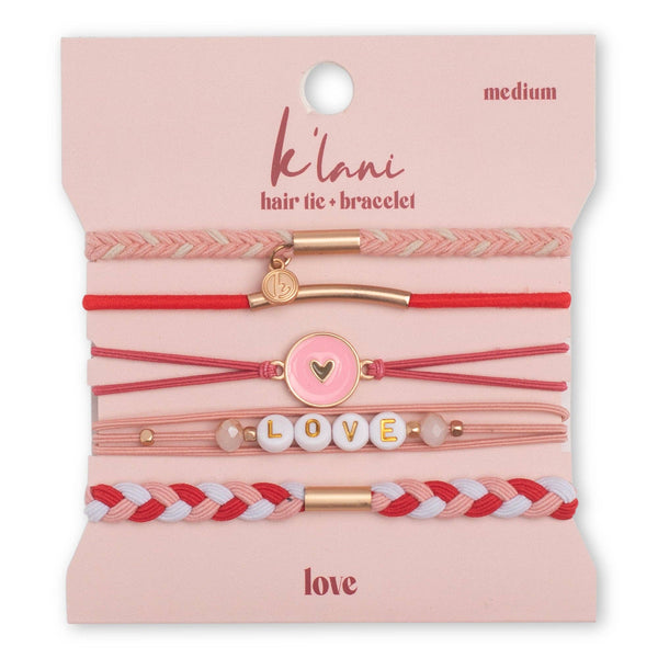 "Love" Pink Hearts Hair Tie Bracelets: Medium