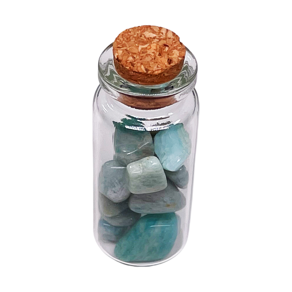 Natural Amazonite Stones in a Glass Jar with Backing Card