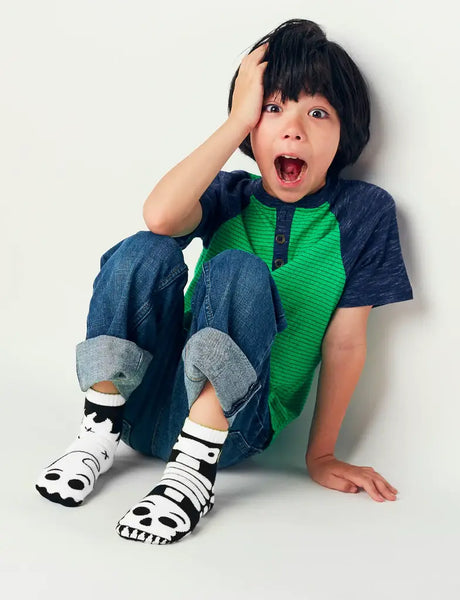 Ghost & Skeleton GLOW IN THE DARK Kids Halloween Grip Socks: KIDS SMALL