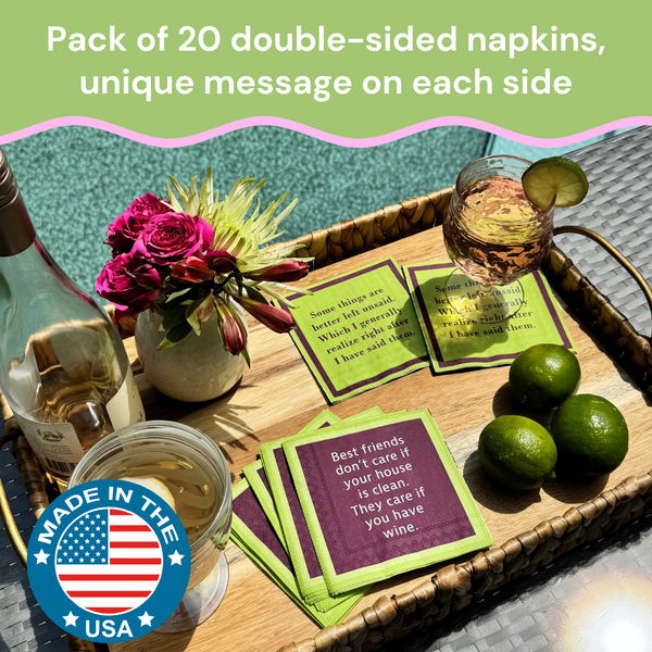 NAPKIN Wine improves with age | Funny Home Gift | Cocktail Napkin