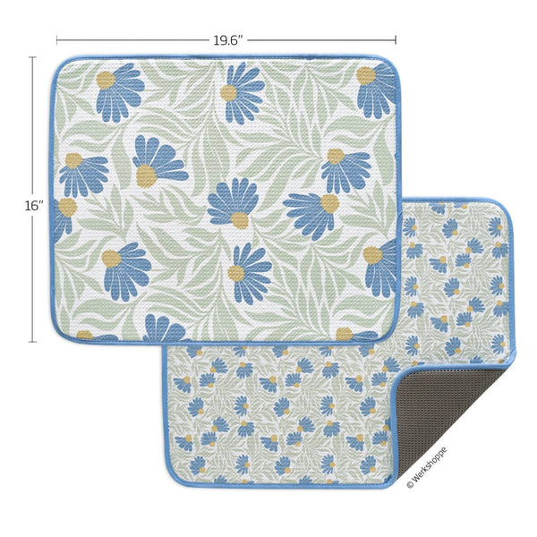 Blue Coneflower Microfiber Dish Drying Mats, Ultra Absorbent