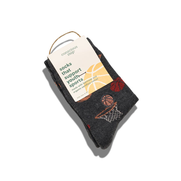 Kids Socks that Support Youth Sports (Gray Basketballs): Preschool