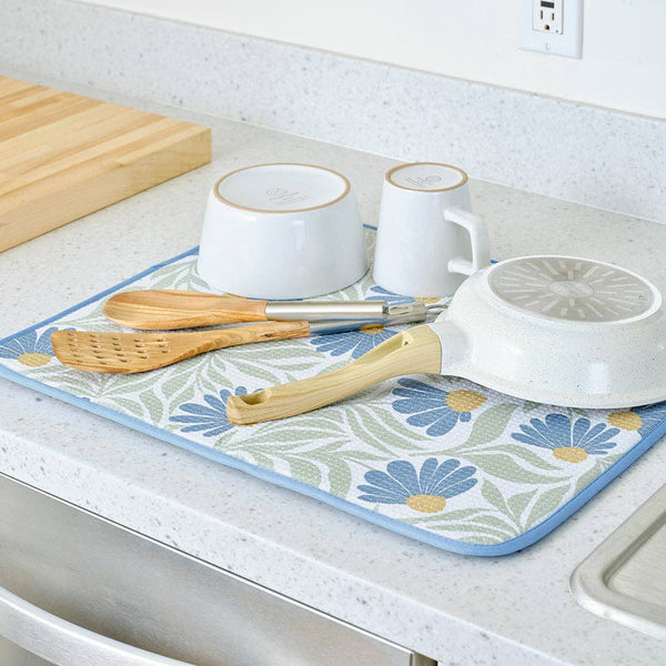Blue Coneflower Microfiber Dish Drying Mats, Ultra Absorbent