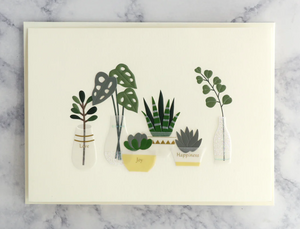 Handmade Row Of Vases & Plants Birthday Card