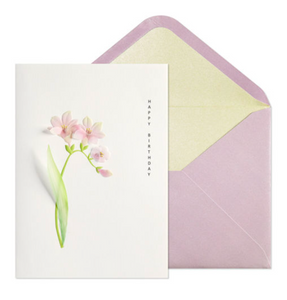 Pink Flowers with Leaves Birthday Card