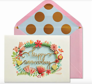 Pink Floral Wreath Anniversary Card