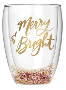 Double Wall Stemless Wine Glass Merry & Bright