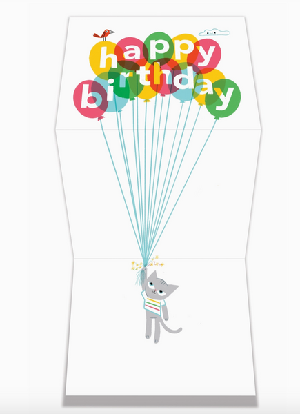 Birthday Balloon Kitty (Tri-Fold Birthday Greeting Card)