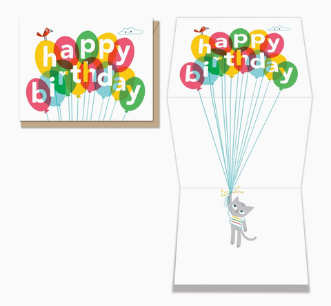 Birthday Balloon Kitty (Tri-Fold Birthday Greeting Card)