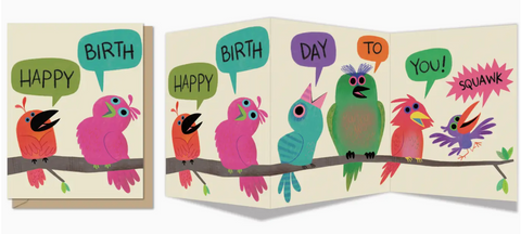 Birds On A Limb B'day (Tri-Fold Birthday Greeting Card)