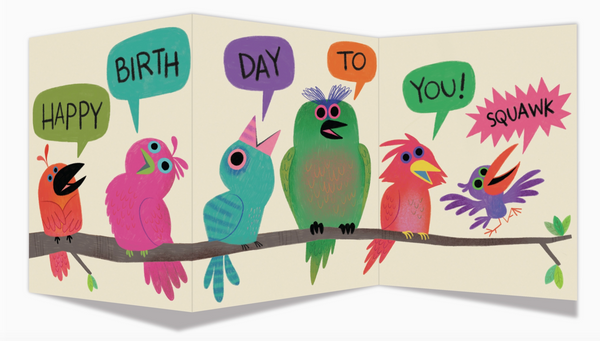 Birds On A Limb B'day (Tri-Fold Birthday Greeting Card)