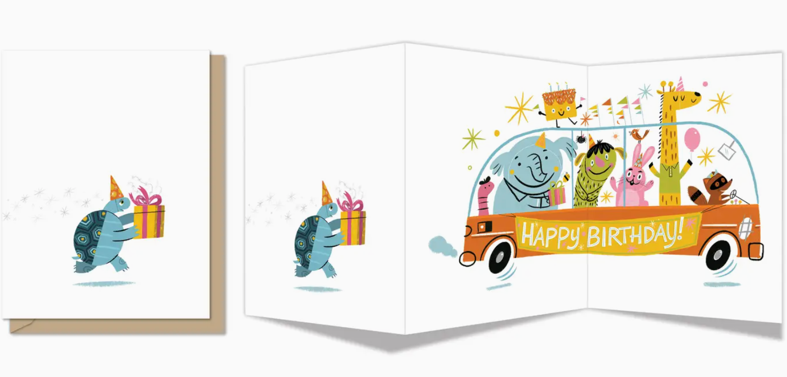 Tardy Turtle (Tri-Fold Birthday Greeting Card)