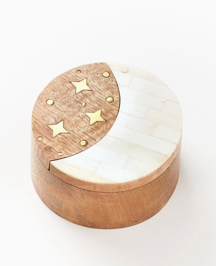 Nakshatra Moon Stars Pivot Box - Bone, Wood, Brass