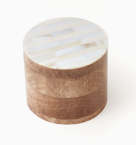 Chandani Keepsake Box - Moonbeams, Round, Bone, Shell, Wood