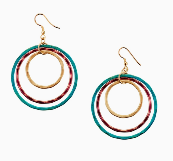 Vitana Cascading Hoops Earrings - Teal, Copper, Gold