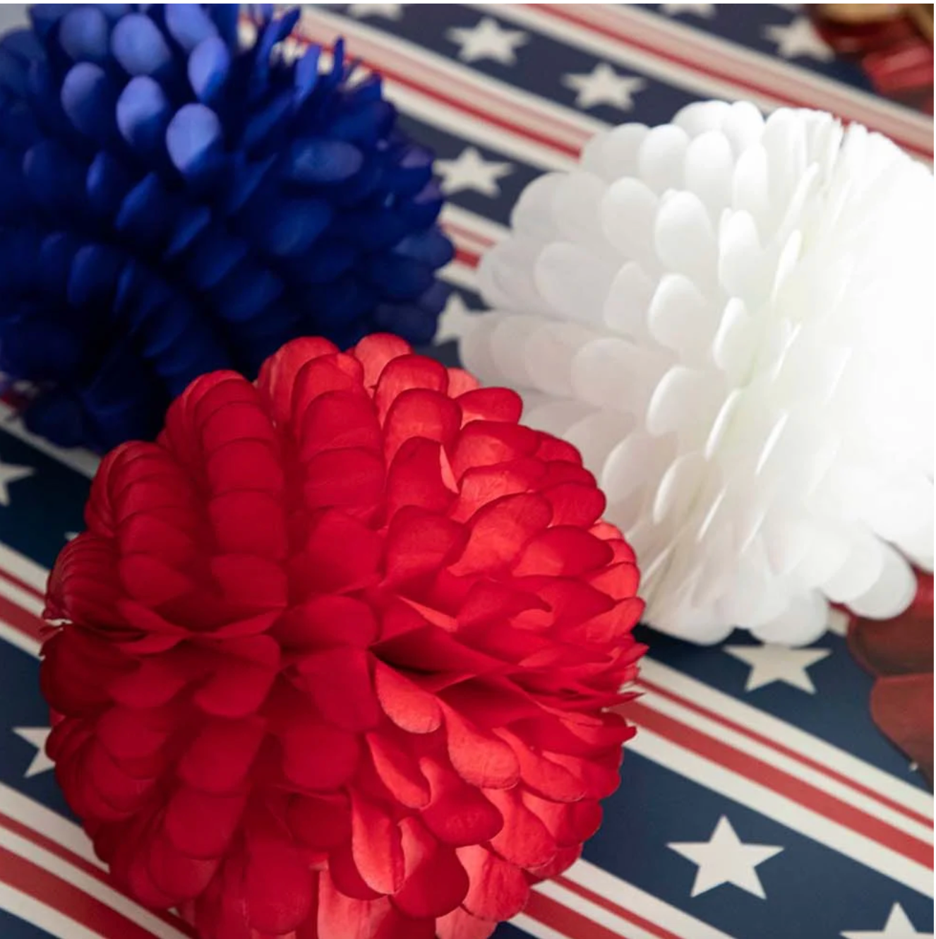 PATRIOTIC RUFFLED BALLS, SET OF 3