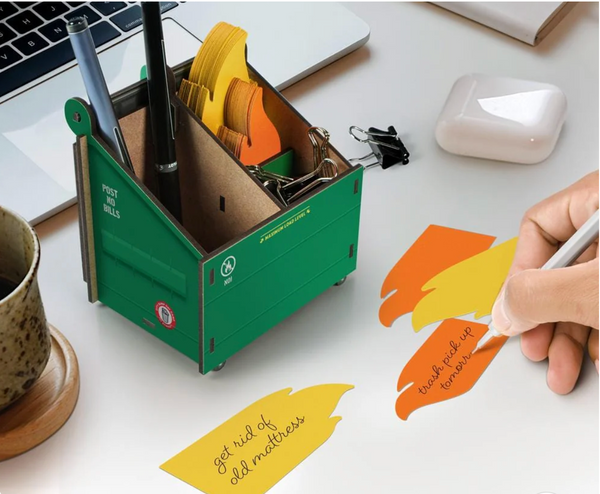 DESK DUMPSTER Pencil Holder with Note Cards