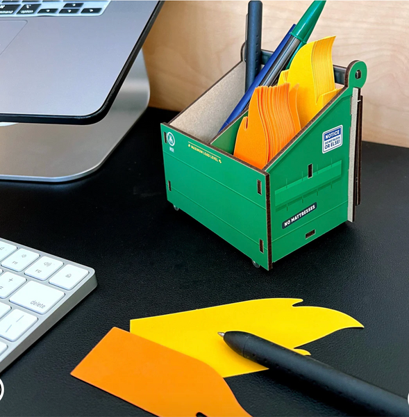 DESK DUMPSTER Pencil Holder with Note Cards