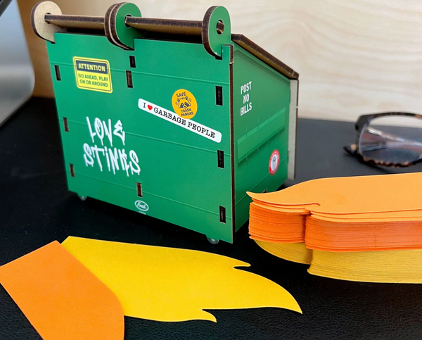 DESK DUMPSTER Pencil Holder with Note Cards