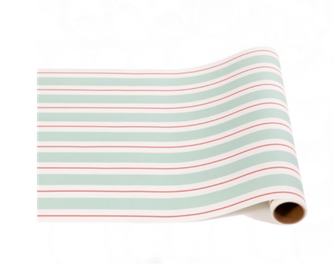 Seafoam and Red Awning Stripe Table Runner