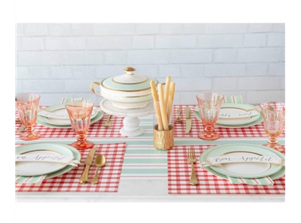 Seafoam and Red Awning Stripe Table Runner