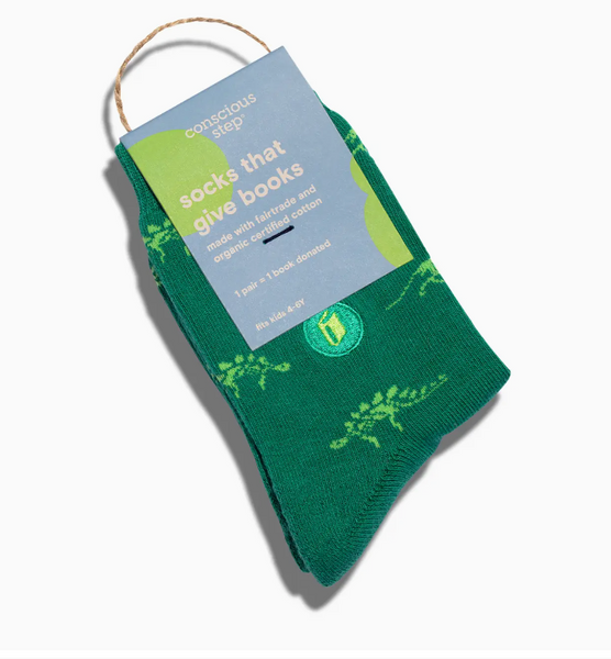 Socks that Give Books - Green Dinosaurs