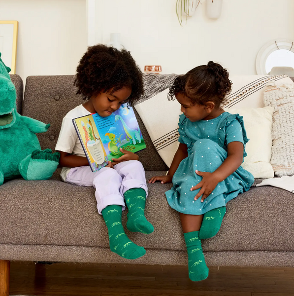 Socks that Give Books - Green Dinosaurs