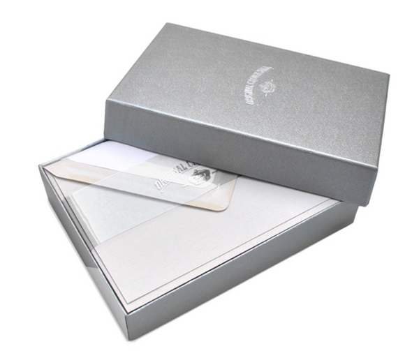 Original Crown Mill Classic Laid Plain Edge Note Card Silver Box