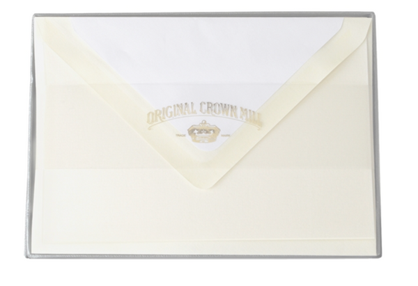 Original Crown Mill Classic Laid Plain Edge Note Card Silver Box