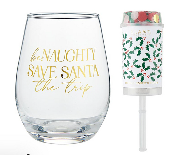 Wineglass & Popper Gift Set - Be Naughty Save Santa
