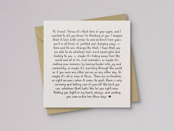 Hard Anniversary Sympathy Card - Letterpress Printed