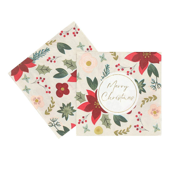 Merry Christmas Floral Napkin