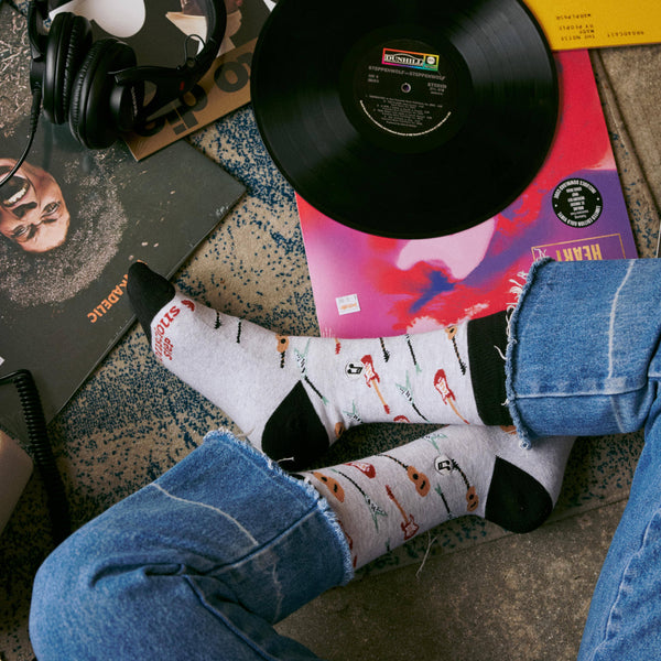 Socks that Support Music (Gray Guitars): Medium