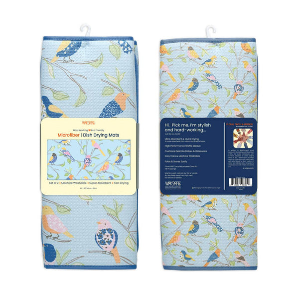 Floral Finch & Friends Microfiber Dish Drying Mats, Set of 2