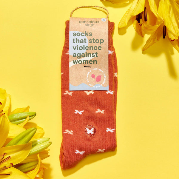 Socks that Stop Violence Against Women (Orange Butterflies): Small