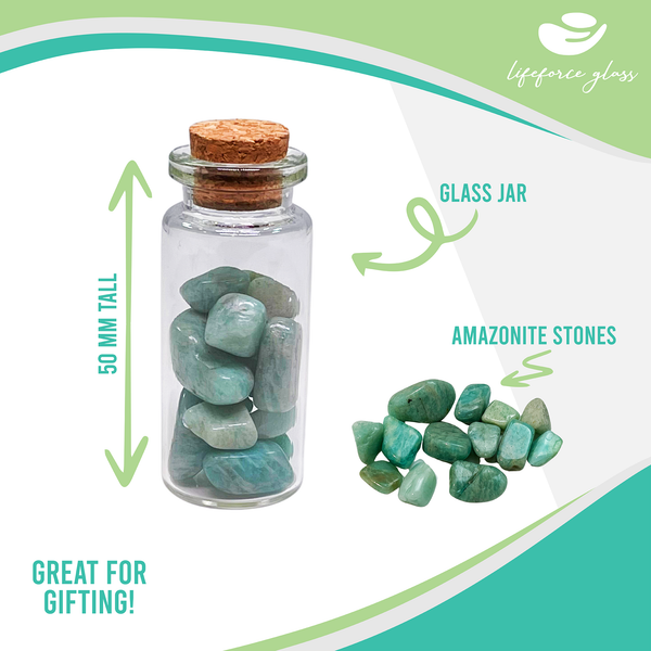 Natural Amazonite Stones in a Glass Jar with Backing Card