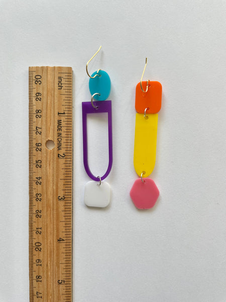 Color Block Mismatched Statement Lightweight Dangle Earrings