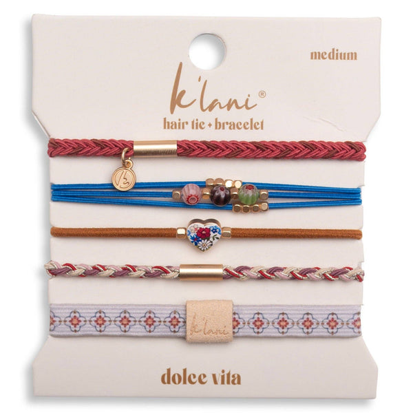 "Dolce Vita" Floral Glass Beads with Gold Accents Hair Tie Bracelets: Medium