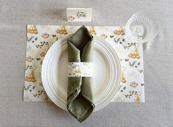 Autumn Harvest Place Cards- Double-sided Table Tents (Set of 12)