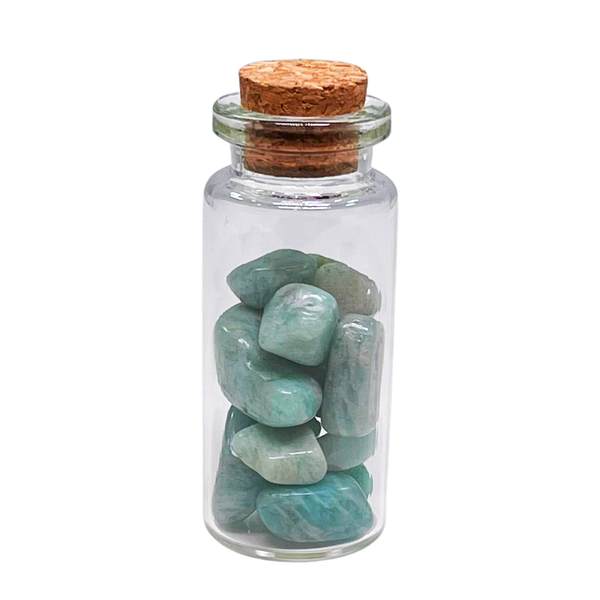 Natural Amazonite Stones in a Glass Jar with Backing Card