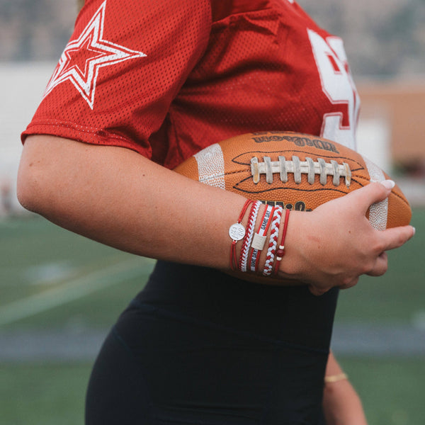 "Game Day" Crimson & White Hair Tie Bracelets: Large
