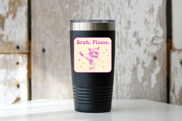 Bruh Please Sticker - raccoon, pink, street cat, funny