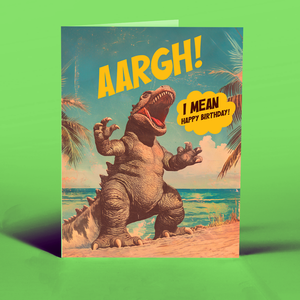 GODZILLA BEACH birthday card