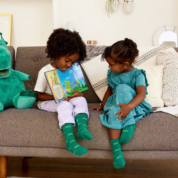 Kids Socks that Give Books | Green Dinosaurs: Toddler