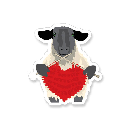 Sheep Knitting Red Heart Vinyl Sticker