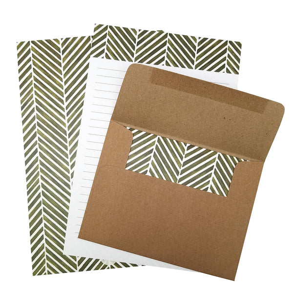 Green Herringbone Letter Writing Stationery Set