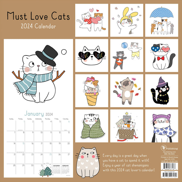 2024 Must Love Cats Wall Calendar