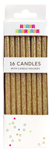 Tall Solid Gold Glitter 16 Candles Set